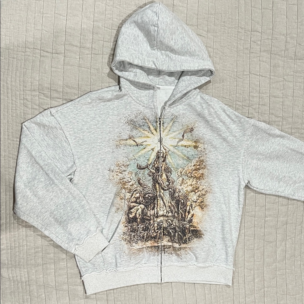 Gray Graphic zip up Hoodie for Men by brand MOLTEN founders zip up size Small